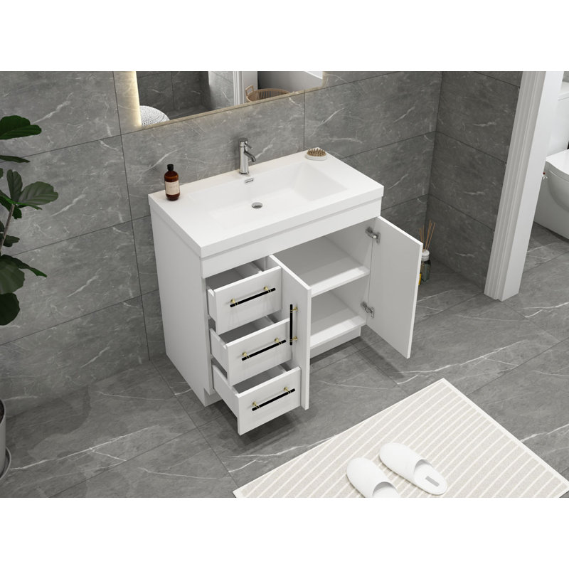Ensemble de meuble-lavabo simple 36 po Carliss, Blanc lustré, Noir