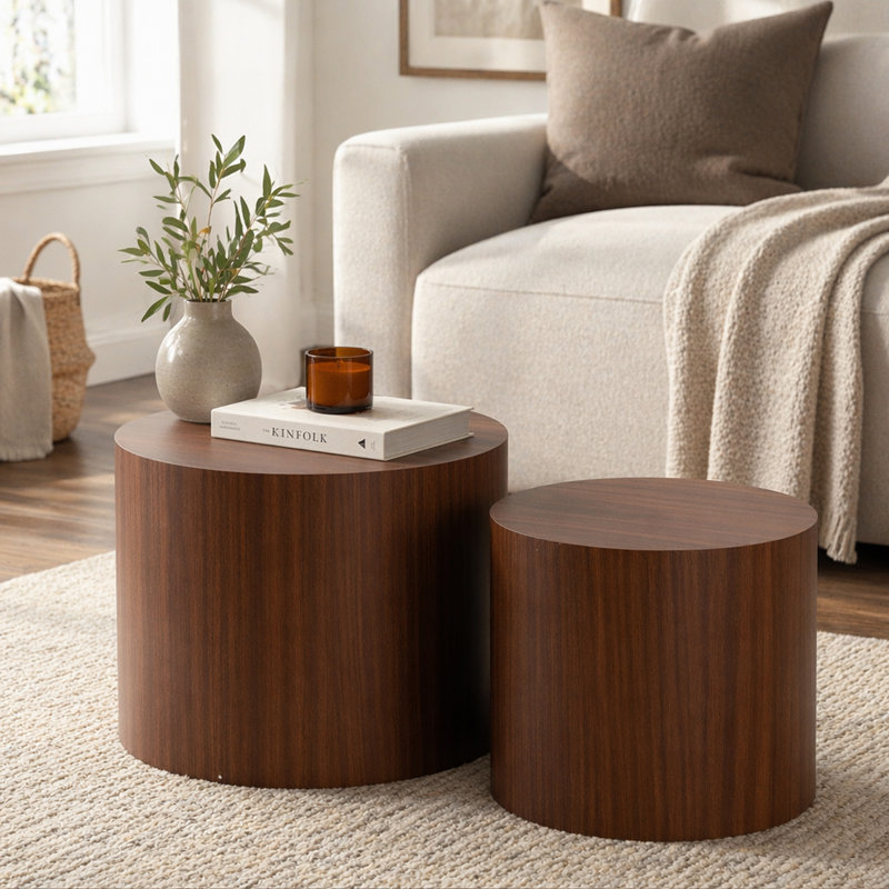 Ensemble de 2 tables basses rondes Nesting, Walnut