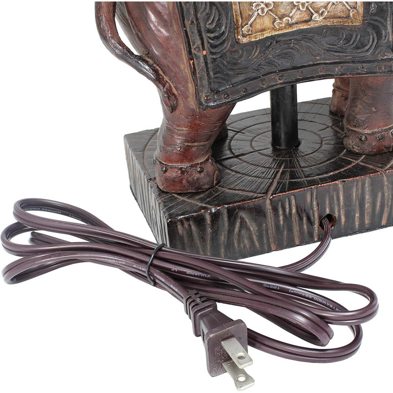Elegant Designs Resin Elephant Table Lamp, Brown With Gold Accents, 20.5" Height