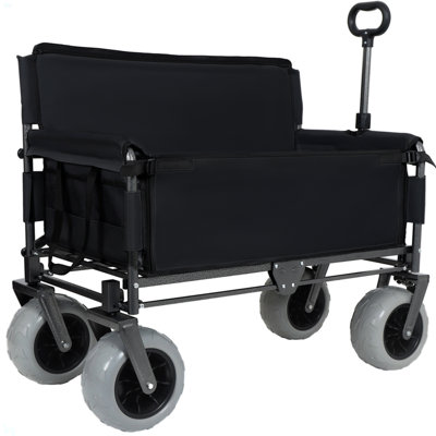 Folding Wagon With Bench Seat & 500 Lbs Capacity-3-In-1 Collapsible Utility Cart With All-Terrain Beach Tires For Camping, Beach, Groceries, Outdoor