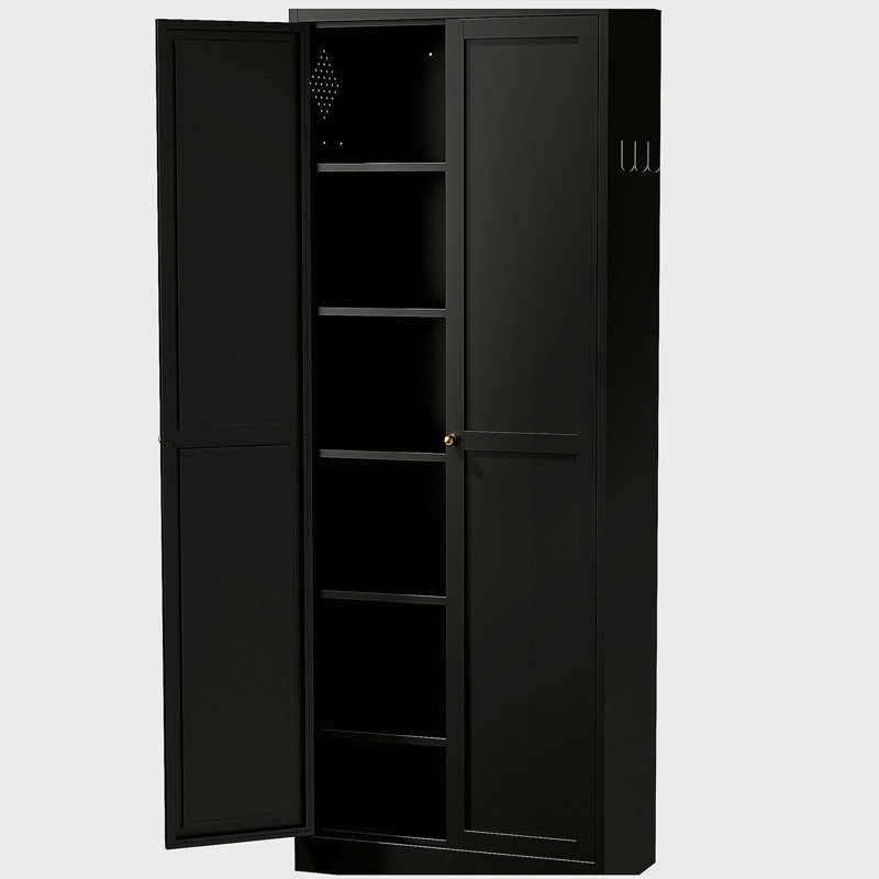 Armoire de cuisine 72 po en métal avec portes, organisateur de rangement autoportant robuste avec 5 tablettes réglables, Noir