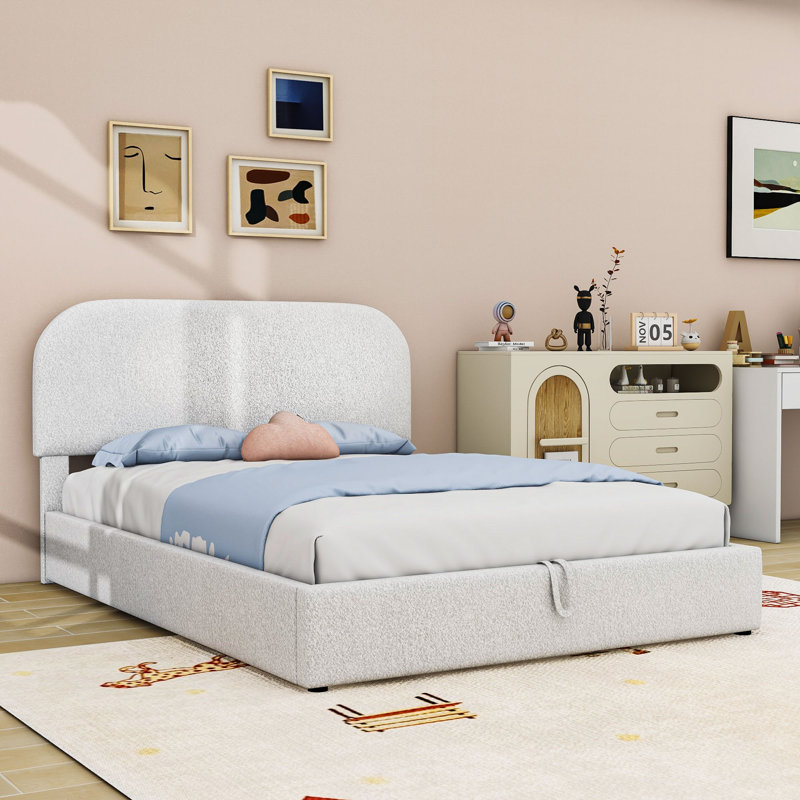 Lit plateforme tapissier Teddy, Double, Blanc