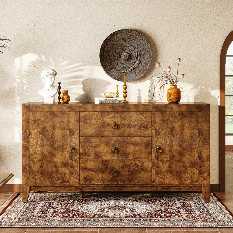 Dorne 60" High Gloss Burl Buffet Sideboard Cabinet