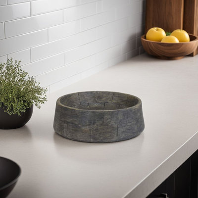 Grand bol à accessoires en résine de charbon de bois noir et gris 14 po.
