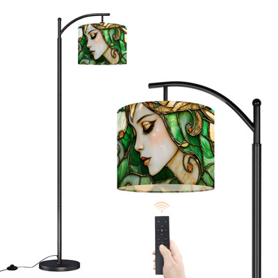 Arc Floor Lamp with Adjustable Lampshade profile Woman Green Gold Standing Lamp 3 Color Temperatures Dimmable Tall Pole Lamp with Foot Switch for Bedroom