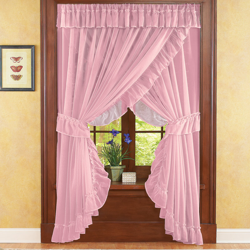 Paire de rideaux transparents avec pattes à motif de duc de couleur unie duc, Rose