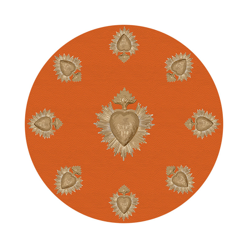 Ex vote Vegan Leather Round Pebble Placemat, Orange