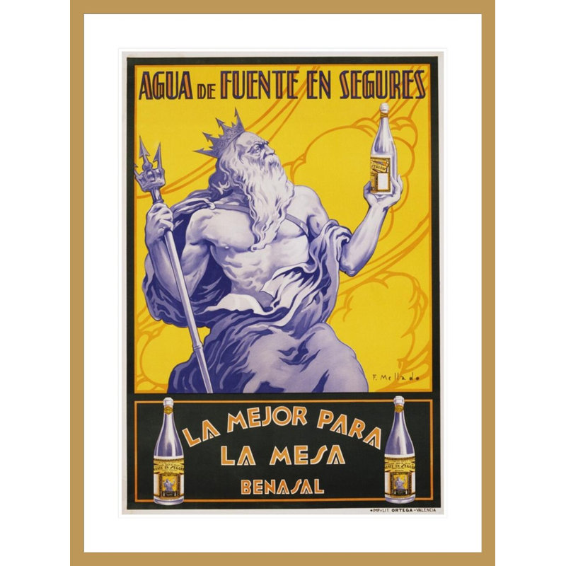 Affiche de l'eau en bouteille «Segures» par F. Mellado - Reproduction giclée encadrée, H 41,5 po x l 31,19 po
