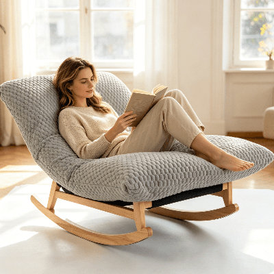 Bean Bag Rocking Chair for Adults with Solid Wood Frame & Corduroy Fabric by Dakota Fields