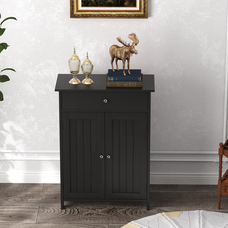 Bathroom Floor Cabinet Freestanding Storage Organizer With 2 Doors Storage Cabinet, Black