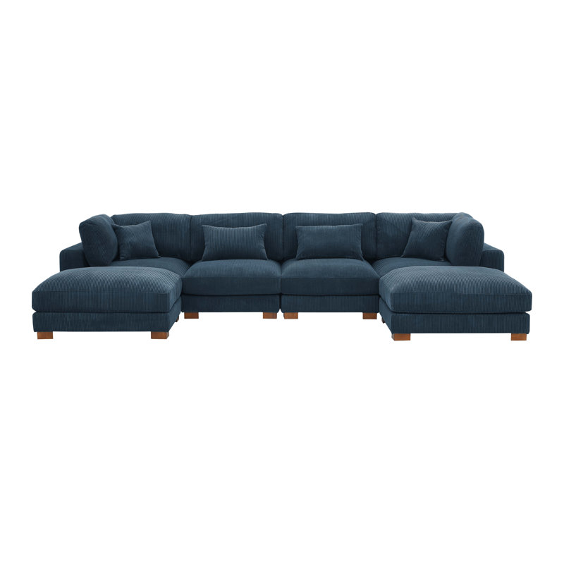 Andreco Corduroy U-Shaped Sectional, Dark Blue Corduroy
