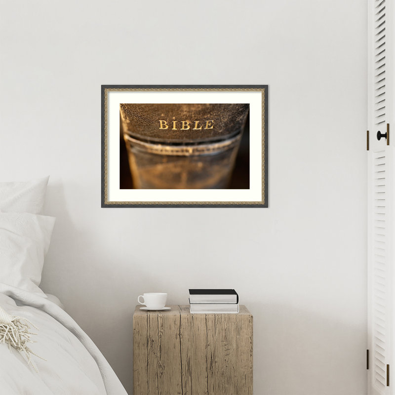 Ancienne bible, impression sur bois encadrée, 19 x 25, Matinée bronze noir