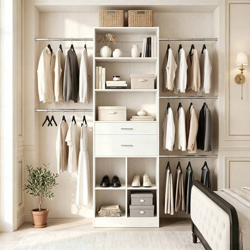 Multi-Functional Storage Cabinet With Rods & Drawers, White