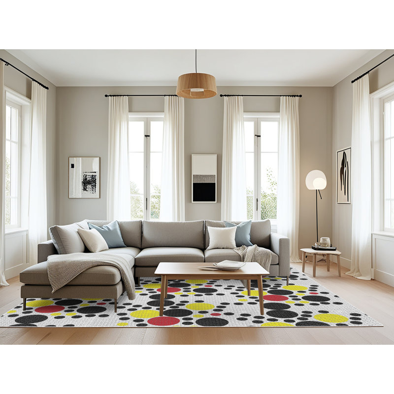 Tapis noir/jaune tissé à la machine, Rectangle 8 pi x 10 pi