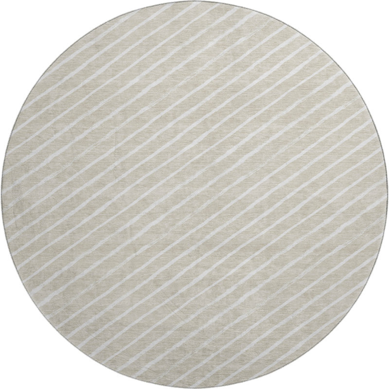 Premium Machine Washable Dockside AMF1819 Striped Holiday Rug, Round 8'