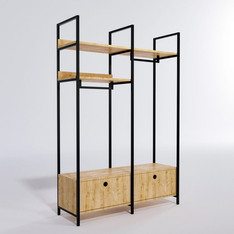 Armoire moderne avec pieds en métal thermolaqué électrostatique, chêne et noir, 47,2 po x 70,9 po x 17,7 po | 100% panneau de particules enduit de mélamine, épaisseur: 0,7 pouce | Solution de rangement élégante et fonctionnelle pour la maison et le bureau
