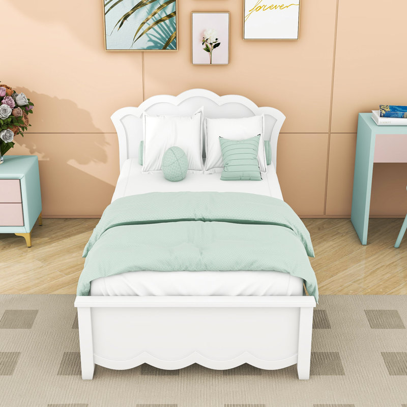 Wood Platform Bed with Headboard, Twin