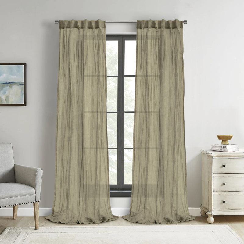 Paloma Sheer Dual Header Curtain Panel 52 x 95 in Khaki, Khaki, 52" W x 95" L