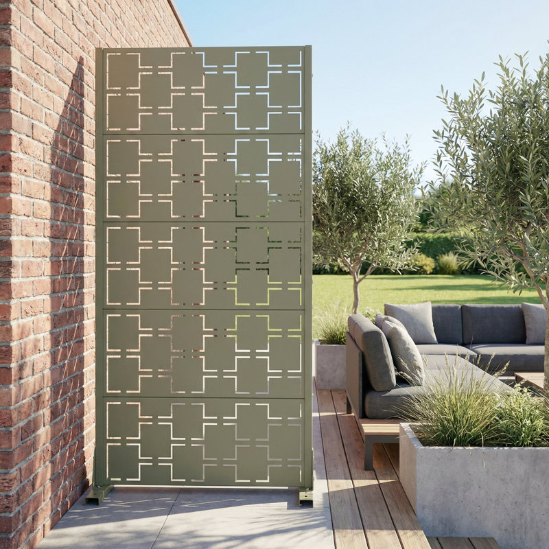 Panneau de clôture d'intimité en métal avec motif élégant, H 59 po x l 30 po x P 16 po, Vert olive