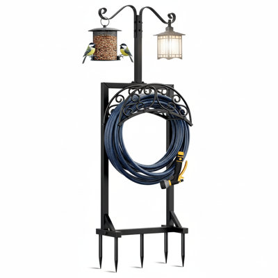 Porte-boyau d'arrosage pour l'extérieur - Porte-boyaux d'arrosage améliorés avec 5 pointes et 2 crochets de berger, support de boyau d'arrosage autoportant