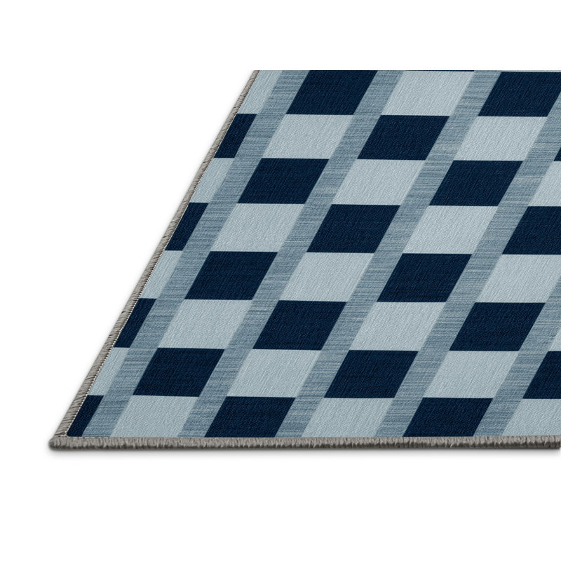 Machine Washable Checkered Gray Area Rug, Square 8'