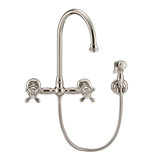 Whitehaus Collection Wall Mount Faucet with Gooseneck Swivel Spout and Solid Brass Side Spray