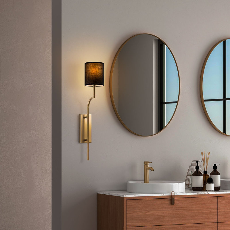 Lampe murale élégante en métal, finition dorée et noire, 14 x 8,7 x 28,3 pouces | Capuchon en tissu de 5,5 po x 6,3 po | Plaque de base 8,3 po x 3,5 po x 1,2 po | Douille E27 (40 W maximum) | Éclairage élégant pour la maison et le bureau, classé IP20