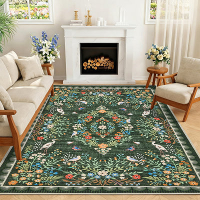 Tapis floraux pour salon, chambre à coucher, tapis rétro antidérapants lavables, grand tapis oriental délavé à poils courts