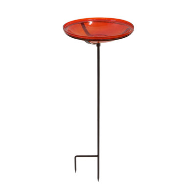 Crackle Glass Birdbath Bowl with Stake, 14-in