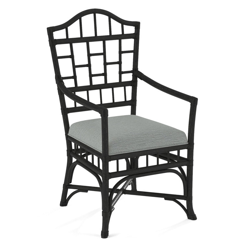 Chippendale Upholstered Arm Chair, Antique Black, Cobalt Blue Stripe; 0204-64