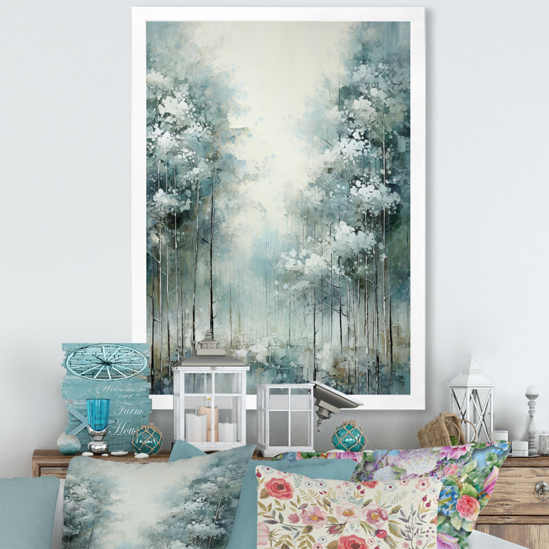 Pin, forêt enchantée I - pin, art mural, Cadre simple blanc, H 44 po x l 34 po x P 1,5 po