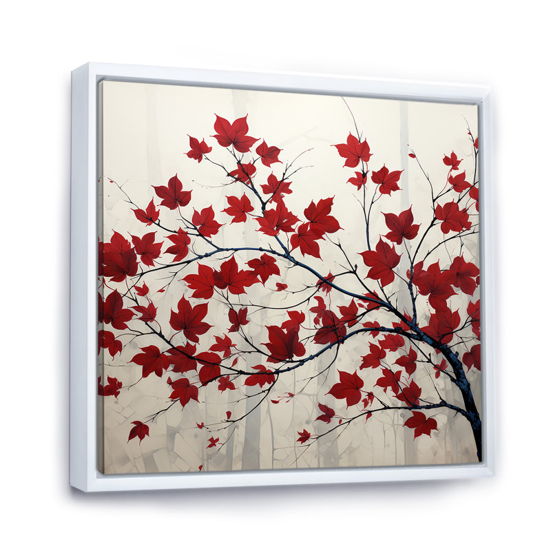 Red Leaves Scarlet Simplicity - feuilles, art mural encadré, H 16 po x l 16 po x P 1 po, Cadre flottant blanc