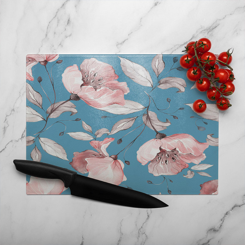 Flowers On Glass Chopping Board