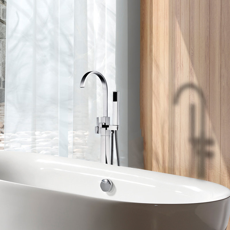 Freestanding Bathtub Faucet with Hand Shower, Chrome