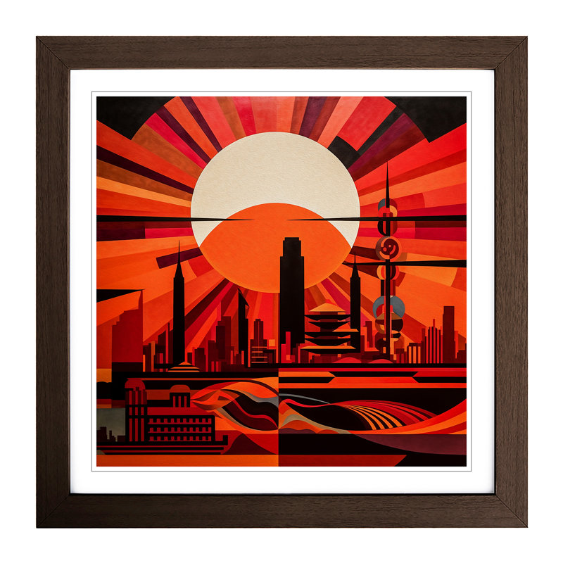 Japanese Sunset Constructivism No.4 - Framed Print, Walnut