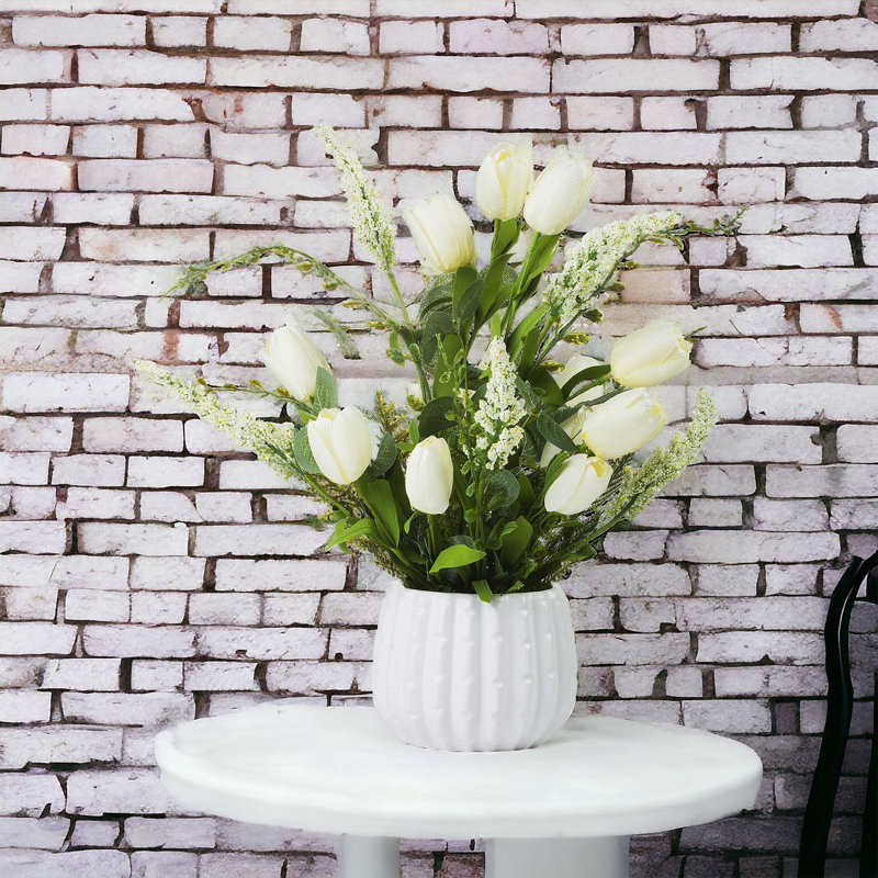 Silk Lavender Arrangement in Pot, White