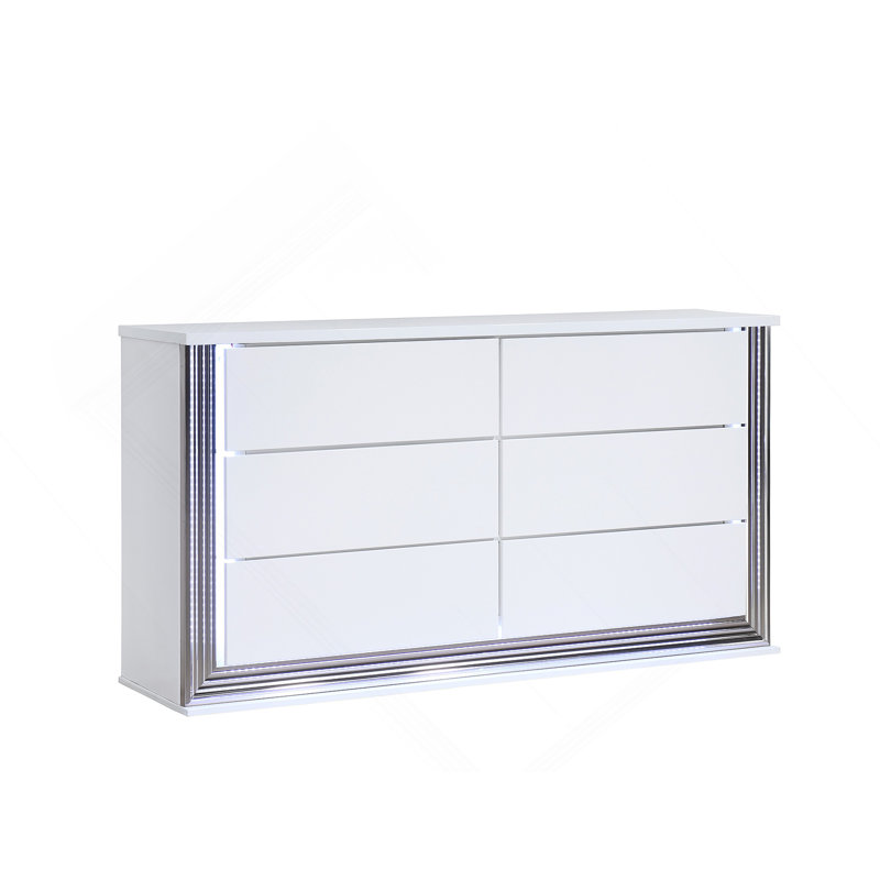 Commode horizontale en bois manufacturé avec 6 tiroirs