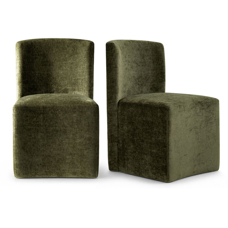 Chaises de salle à manger classiques entièrement rembourrées avec roulettes dissimulées, Vert