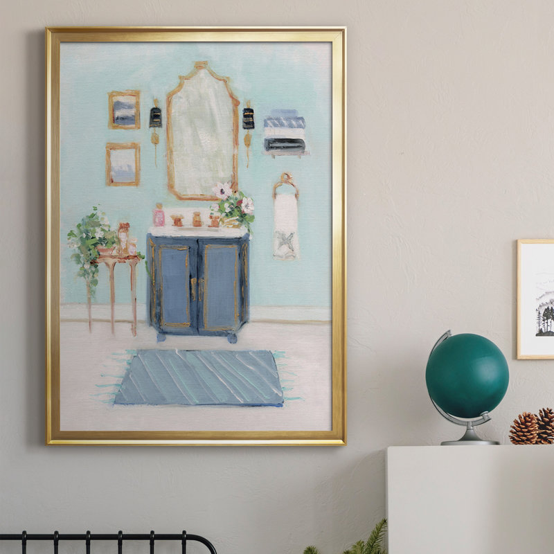 «Blue Bath II», peinture sur toile encadrée, H 30,5 po x l 42,5 po x P 1,5 po, Or