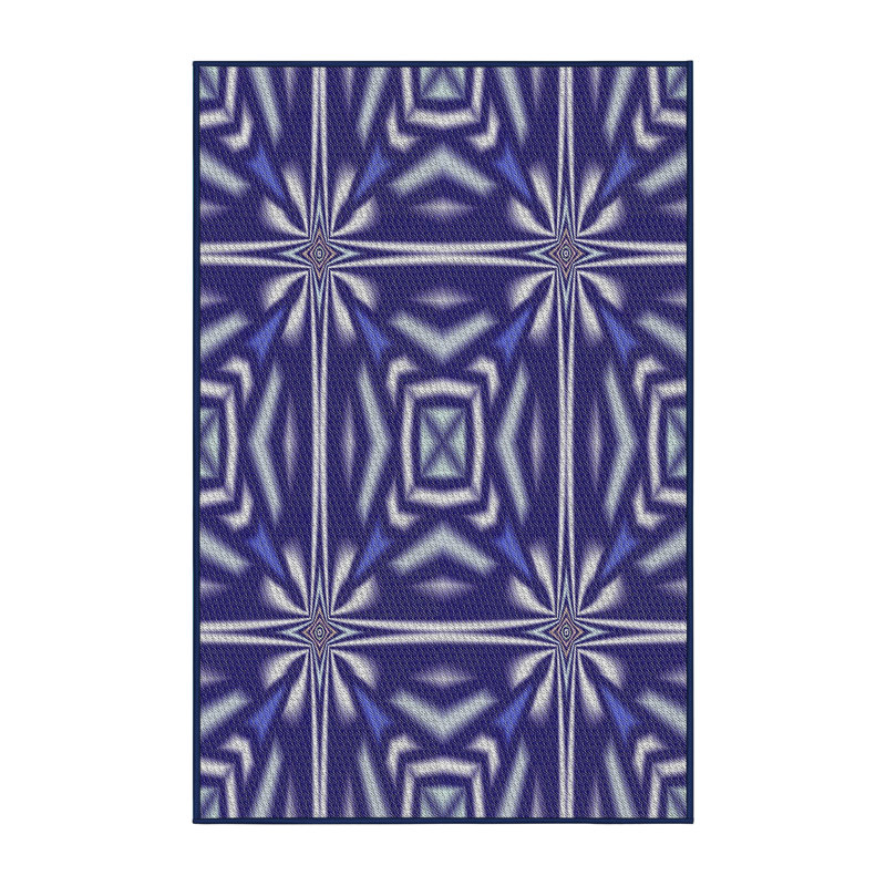 Tapis bleu/ivoire tissé à la machine, Rectangle 4 pi x 6 pi