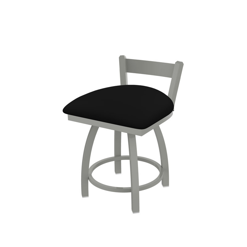 Tabouret de coiffeuse à dossier bas 18 po Catalina, Nickel anodisé, Vinyle - Vinyle noir
