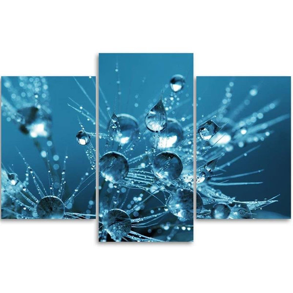 Ebern Designs Dandelion Dew Turquoise Nature - 3 Piece Wrapped Canvas ...