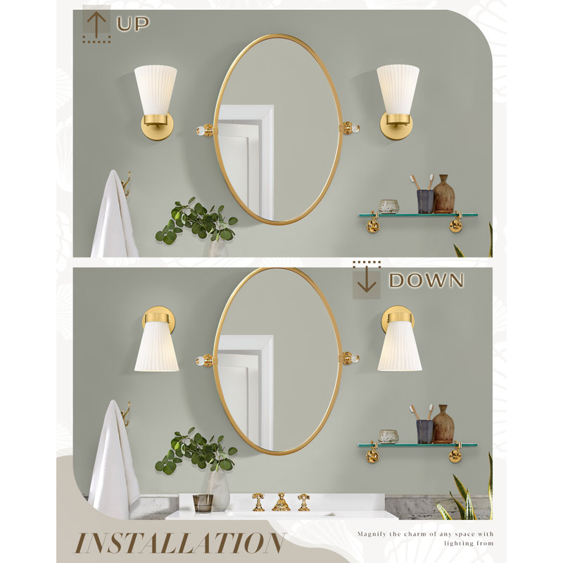 Vintage Dimmable Armed Sconce With Milk Glass Shade (Set Of 2), Brushed Gold