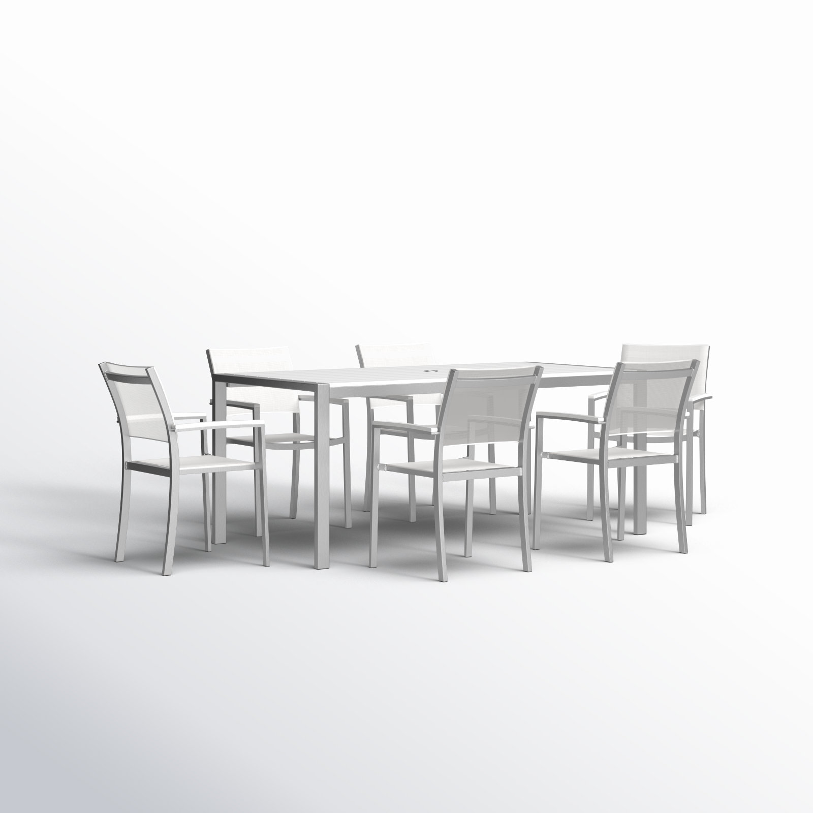 Aynura 71" Patio Dining Set, Silver Frame/White Top