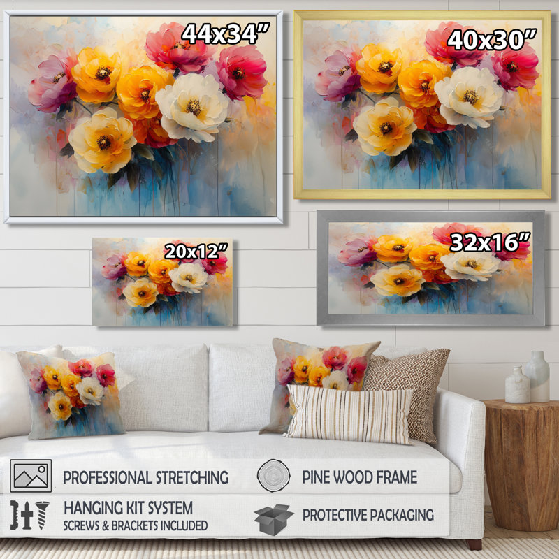 Été pivoines vibrantes jardin III - pivoines, art mural encadré, H 24 po x l 32 po, Cadre flottant noir