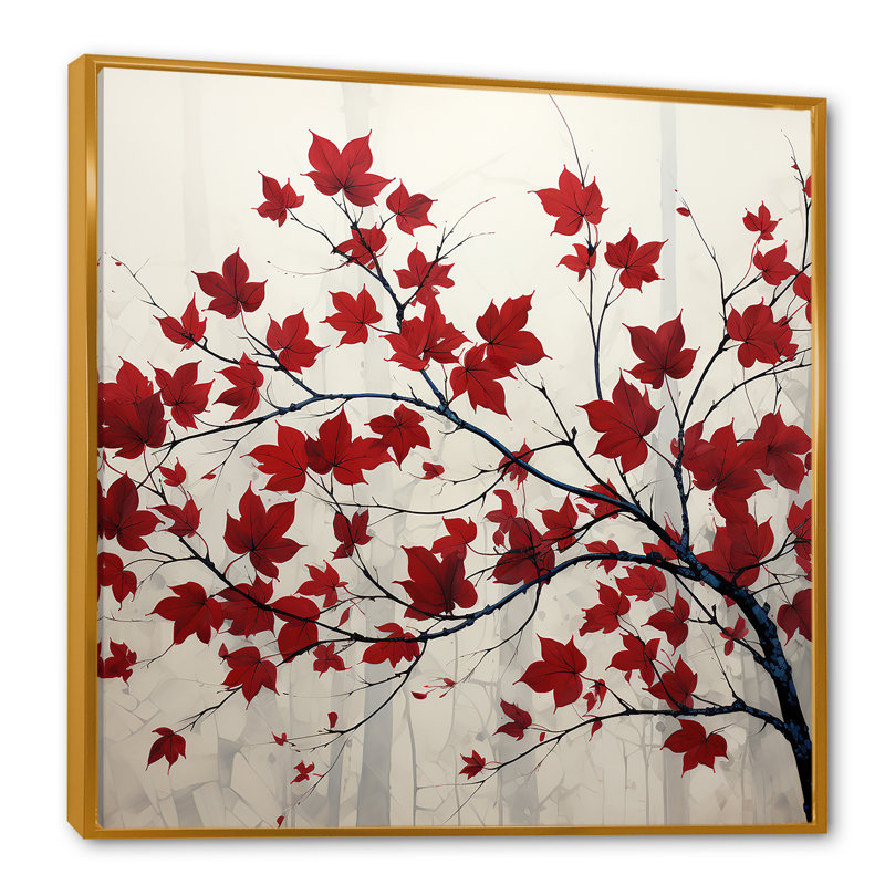 Red Leaves Scarlet Simplicity - feuilles, art mural encadré, H 24 po x l 24 po x P 1 po, Cadre flottant doré