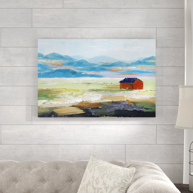 Paysage de grange coloré peint, reproduction sur toile, H 24 po x l 36 po