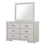 Commode rustique blanche de style transitionnel à 9 tiroirs avec miroir assorti, construction en bois massif et métal, tiroirs à queue d'aronde anglaise avec doublure en feutre et cèdre