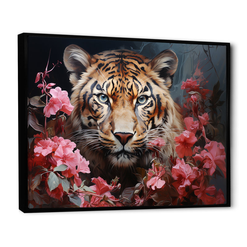 Tigre romantique sur toile, Cadre flottant noir, H 30 po x l 40 po x P 1,5 po