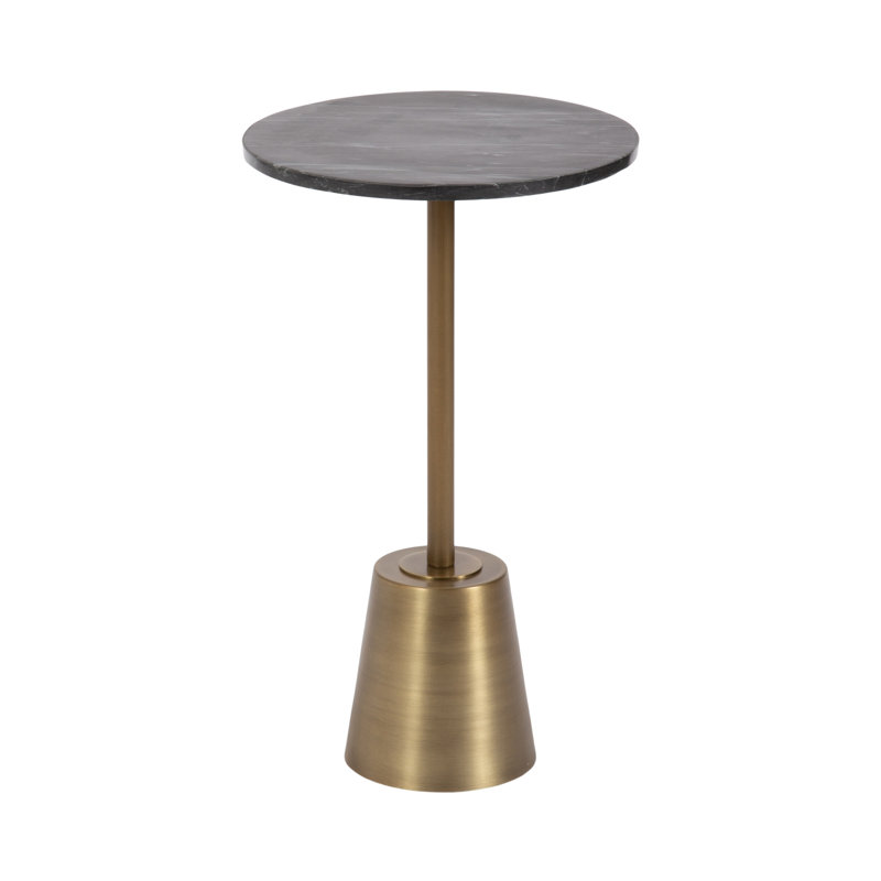 Tira Round Marble Side Table, 24" H x 14" W x 14" D, Black, Gold